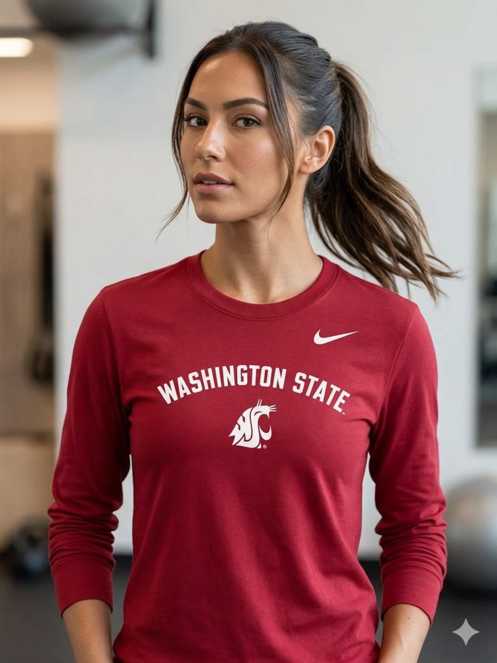 Nike Red Washington State University Long Sleeve Tee with White Logo